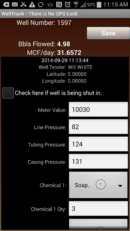 WellTrack Well Entry Screen